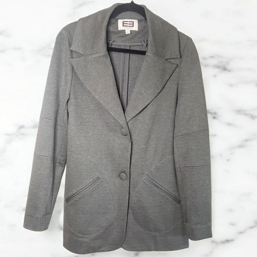 Etcetera EE Blazer Womens Gray 4 Snap Button Notch Lapel Comfort City Girl Coat